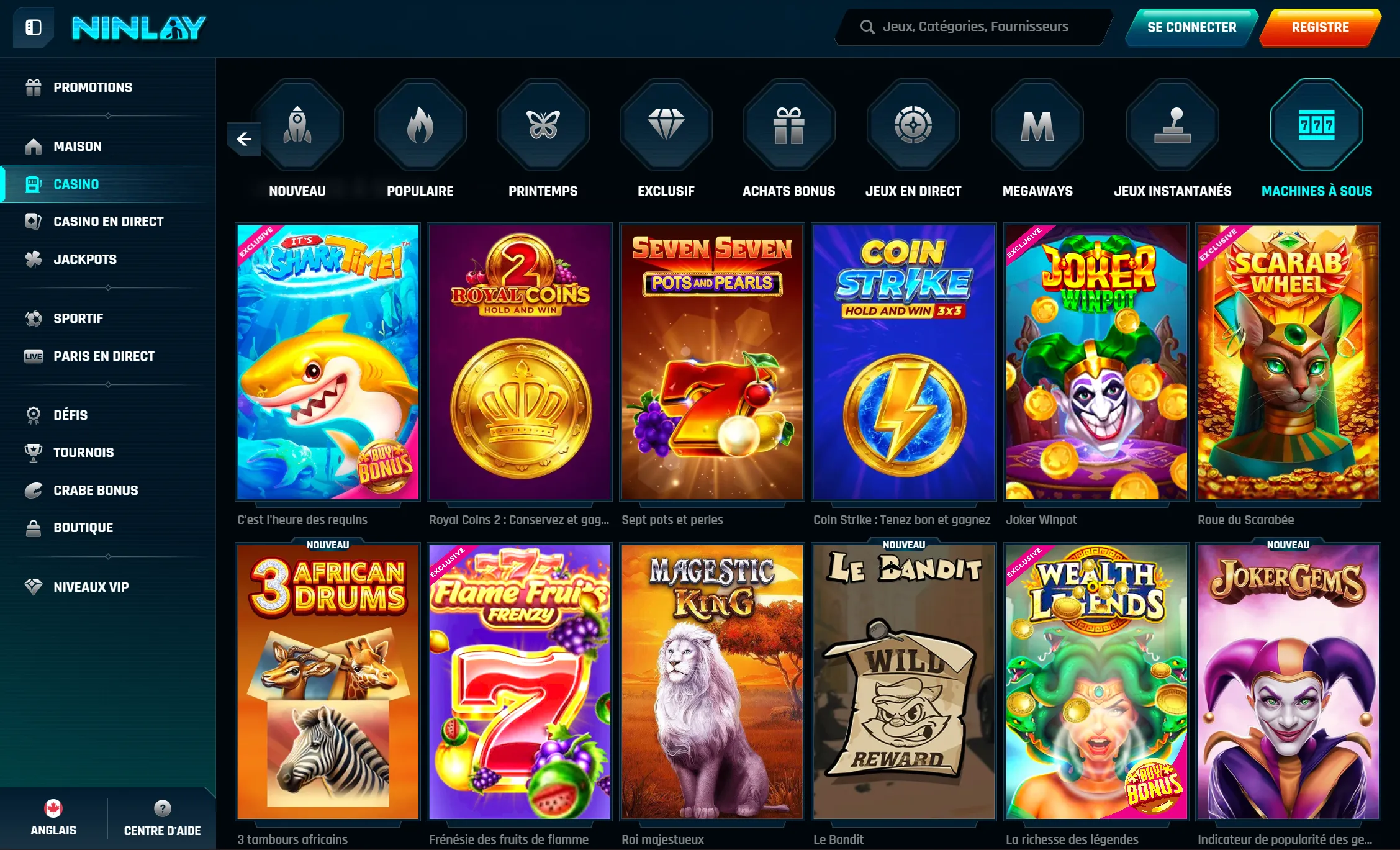 Jeux disponibles sur les plateformes casino en ligne Interac